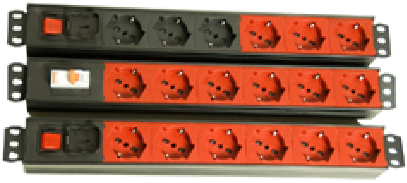 UNEL universal multi-sockets and power strips for 19" rack mounting