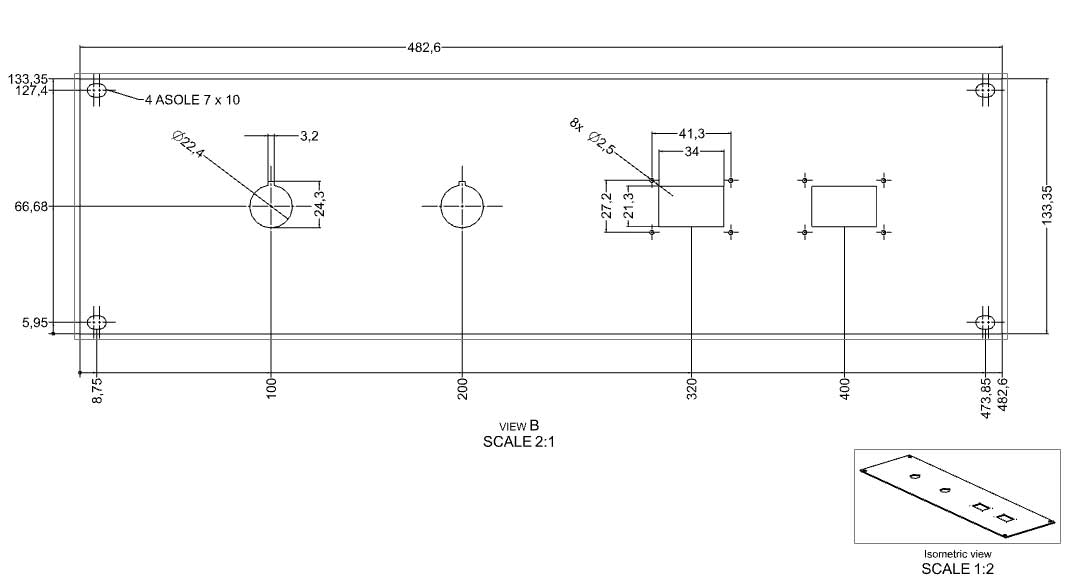 Front closing plate in natural anodized extruded aluminium, blind...