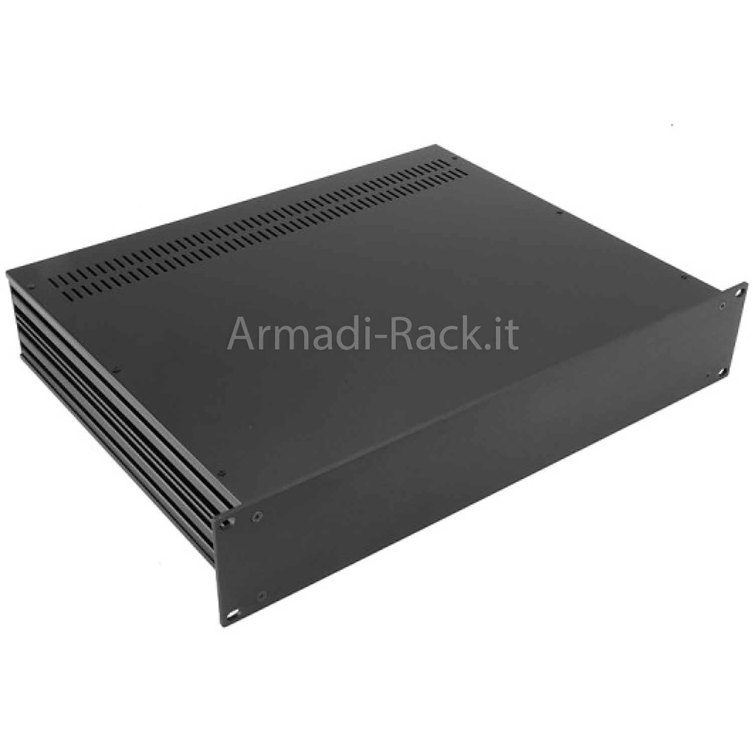 19 inch rack case height 2 units with black aluminum front 350 mm deep