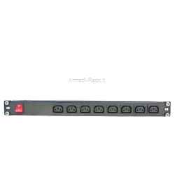 1U Height Power Bar PDU, 16A, 230V with 8 VDE C13 Outlets with Double Pole Light Switch, 19" Rack Mount