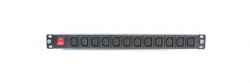 1U Height Power Bar PDU, 16A, 230V with 12 VDE C13 Outlets with Light Switch 19" Rack Mount
