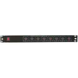 Power bar PDU height 1U, 16A, 230V with 8 VDE C13 LOOK sockets, mains presence indicator, 19" mounting