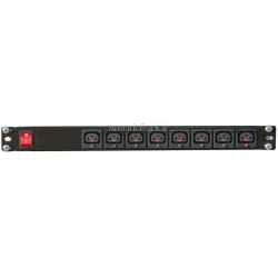 1U height power bar PDU, 16A, 230V with 8 VDE C13 LOOK sockets, double pole light switch, 19" mounting