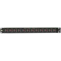 1U height power bar PDU, 230V 16A with 12 VDE C13 LOOK sockets, direct, 19" mounting