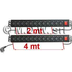 2 12 IEC C13 power strips + indicator light, 19&quot; rack mounting, twin joined with a 2 m cable and connected with a single 4 m cable