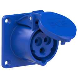 PCE 2p+t 220V 16A straight socket, flush-mounted. blue colour