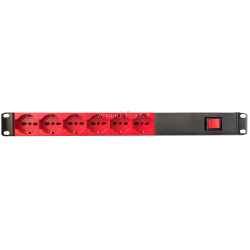 Power strip 1 19 inch rack unit, PDU 6 universal red Schuko + Italian 10/16A sockets, with bipolar light switch, aluminum structure, 230 V...
