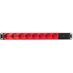 Power strip, 1 19 inch rack unit, 8 Red Unel sockets 10/16A, direct power supply with mains presence LED, ALUMY Series, extruded aluminum...