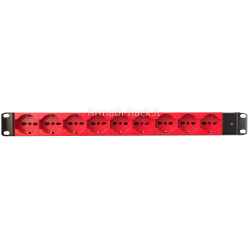 Power strip, 1 19 inch rack unit, 9 red Unel sockets 10/16A, direct power supply with mains presence LED, ALUMY Series, extruded aluminum...