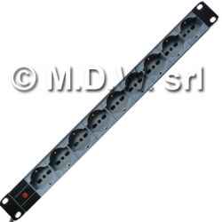 Power strip 1 rack unit, 9 universal UNEL sockets 10/16A, direct power supply with mains presence LED, 3x2.5 mm2 cable