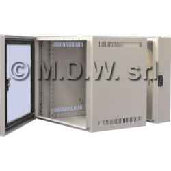 Wall rack container for 12 U double opening networks