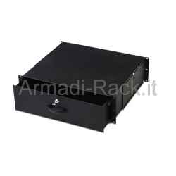 Drawer for Rack 19 Cabinets with Lock, 3 Units, Color black Ral9005-Dimensions (W/D/H) mm. 485X480X134