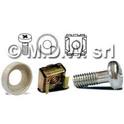 M6 x 16 mm cross head thread screw kit, steel color + white/transparent nylon washer + metal cage nut for rack mounting