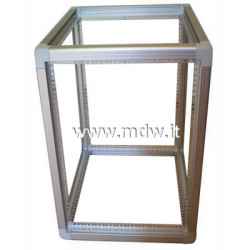 19 inch open frame rack in anodized aluminium, 818mm wide, various rack units and depths