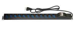 12-port vertical power strip for rack cabinets with thermomagnetic switch