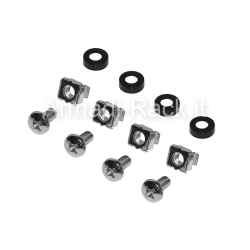 Set of 50 screw kits with M6 x 12 mm cross head thread, steel color + nylon washer, black color + metal cage nut for rack mounting