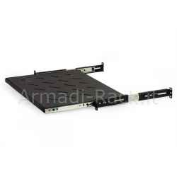 Universal shelf for rack cabinet pull out on telescopic rails 1 unit black 350mm.
