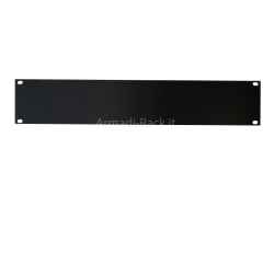 Front closing plate in black anodized extruded aluminium, blind panel for 2 19&quot; rack units