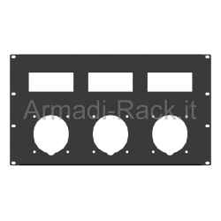 19&quot; rack panel 6 pre-drilled units for 3 380v 63a gewiss or scame sockets and 3 compartments of 6 din modules each