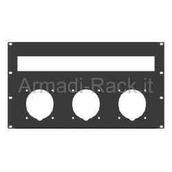 19&quot; rack panel 6 pre-drilled units for 3 380v 63a gewiss or scame sockets and compartment for 24 din modules