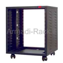 Professional HI FI cabinet for 19 inch rack with 12 units, L=560, D=500, H=660 (590 with wheels) mm. Black color RAL9005