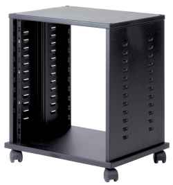 Professional HI FI cabinet for 19 inch rack with 12 units, L=560, D=460, H=660 (590 with wheels) mm. Black color RAL9005
