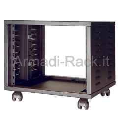 Professional HI FI cabinet for 19 inch rack with 8 units, L=560, D=500, H=480 (410 with wheels) mm. Black color RAL9005
