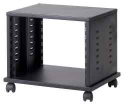 Professional HI FI cabinet for 19 inch rack with 8 units, L=560, D=460, H=480 (410 with wheels) mm. Black color RAL9005