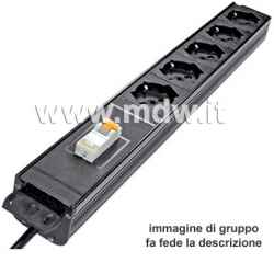 5 socket strip with 16Amper differential magnetothermal switch, V0 self-extinguishing PVC structure