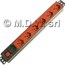 6 RED socket strip with two-pole light switch, V0 fireproof PVC structure